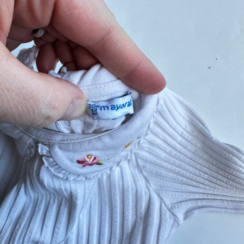 Mayoral White Ribbed Top with Floral Embroidery - 36 Months - Picture 4 of 5